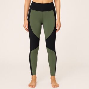 SHEIN Olive Green & Black Colorblock High-Waist Workout Leggings | Size S